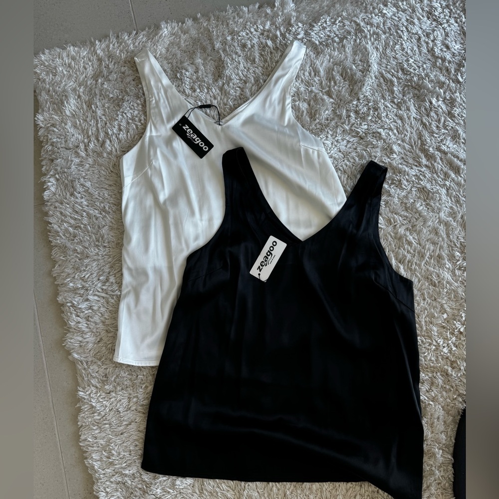 Silk satin tops black+white